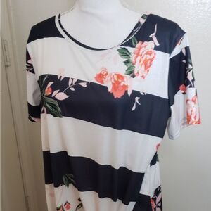 Floral striped long blouse